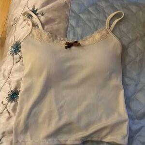 Delicate Lace-Trim Spaghetti Strap Tank Top - Cream